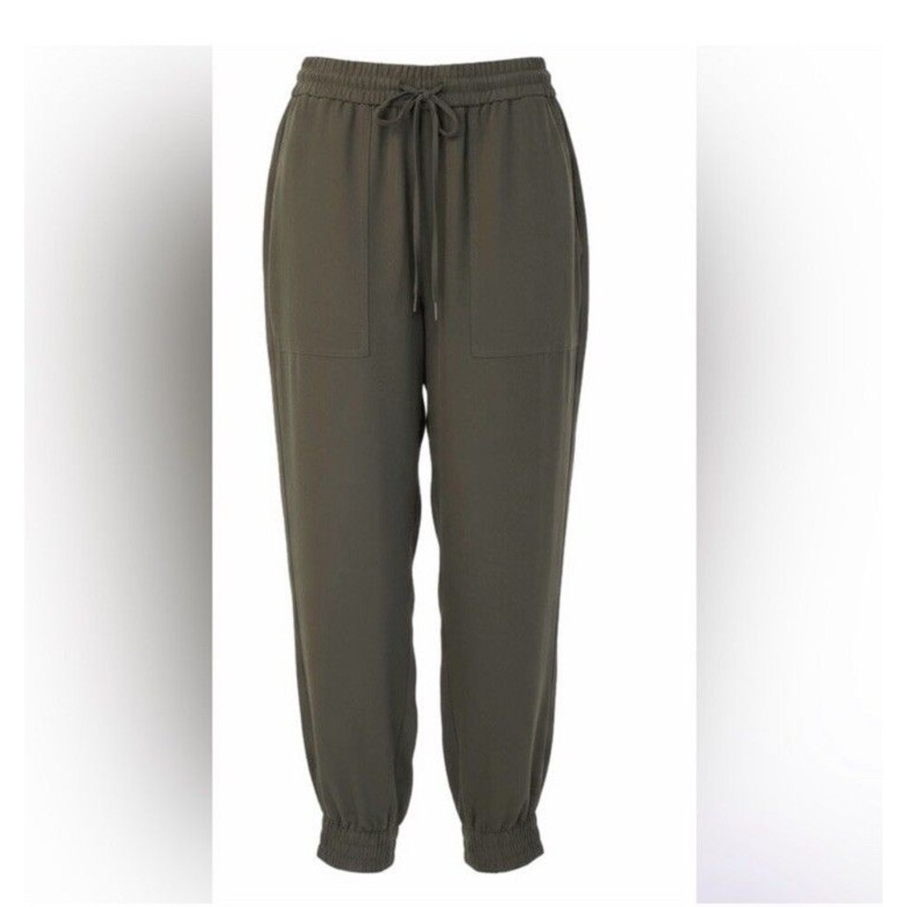 Ann Taylor Dark Green Satin-Feel Drawstring Jogger Pants Size Small